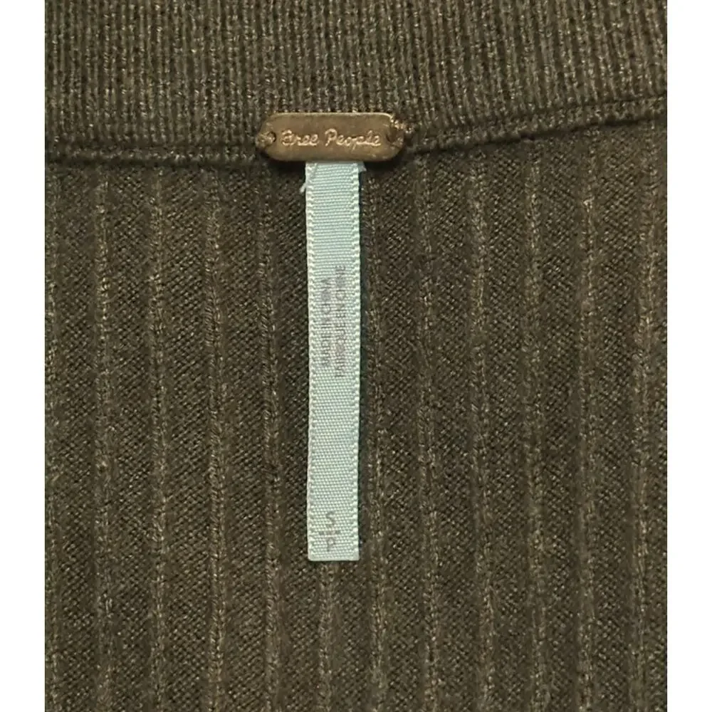 FREE PEOPLE Skyline Midi Skirt Ribbed Knit Front Slit Coquette Stretch Brown